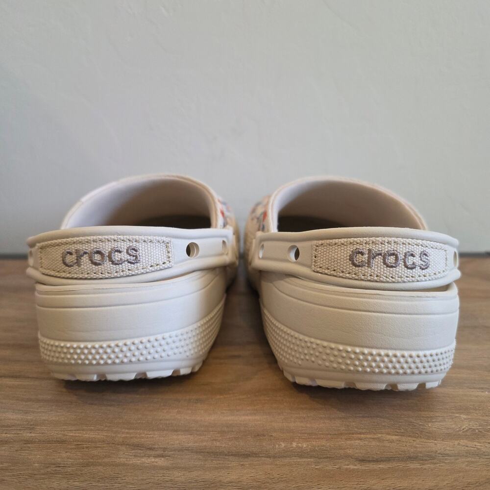 Crocs Classic Crafted Floral Clogs Womens 9 Frappe Embroidered Canvas Comfort - Picture 2 of 8